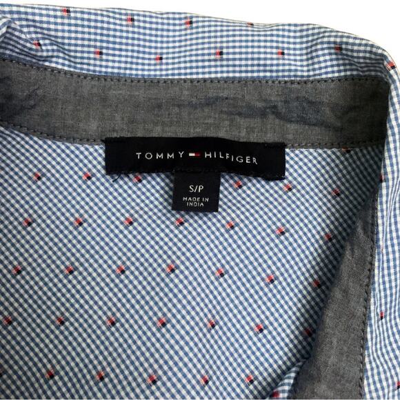 Tommy Hilfiger Blue Red Gingham Print Long Sleeve 3/4 Button Down Shirt Small - Picture 3 of 13
